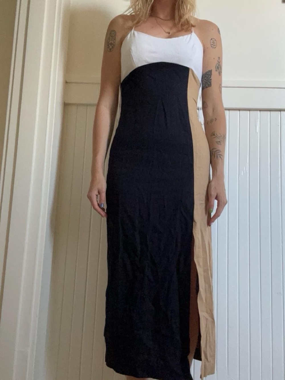 Black and Tan Colorblock Maxi Dress